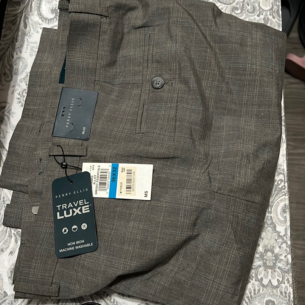 Mens Gray Straight Pants Perry Ellis Brand